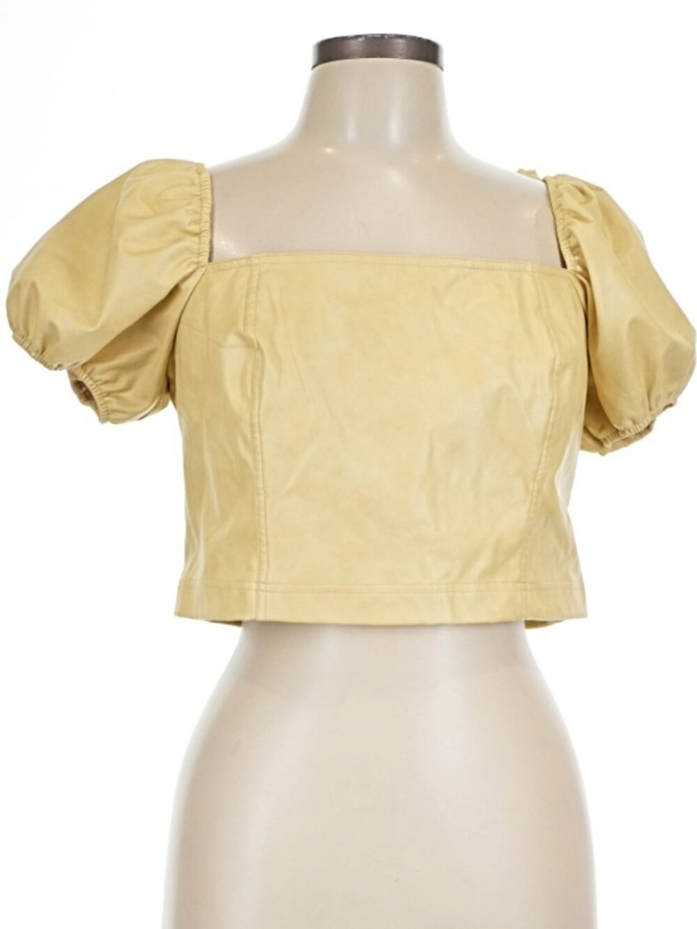 ✨ NWT BRAND NEW ✨ 7 For All Mankind Yellow Vegan Leather Cropped Puff Sleeve Top